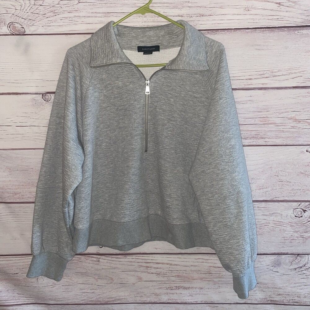 Sanctuary Brand Womens Large Gray Quarter Zip Pullover Sweatshirt Relaxed Fit A5